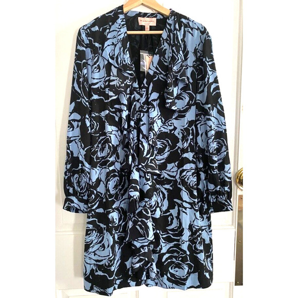 Black Label By Chico's Blue & navy V-Neck with Ruffles in front dress size Large - Picture 1 of 4